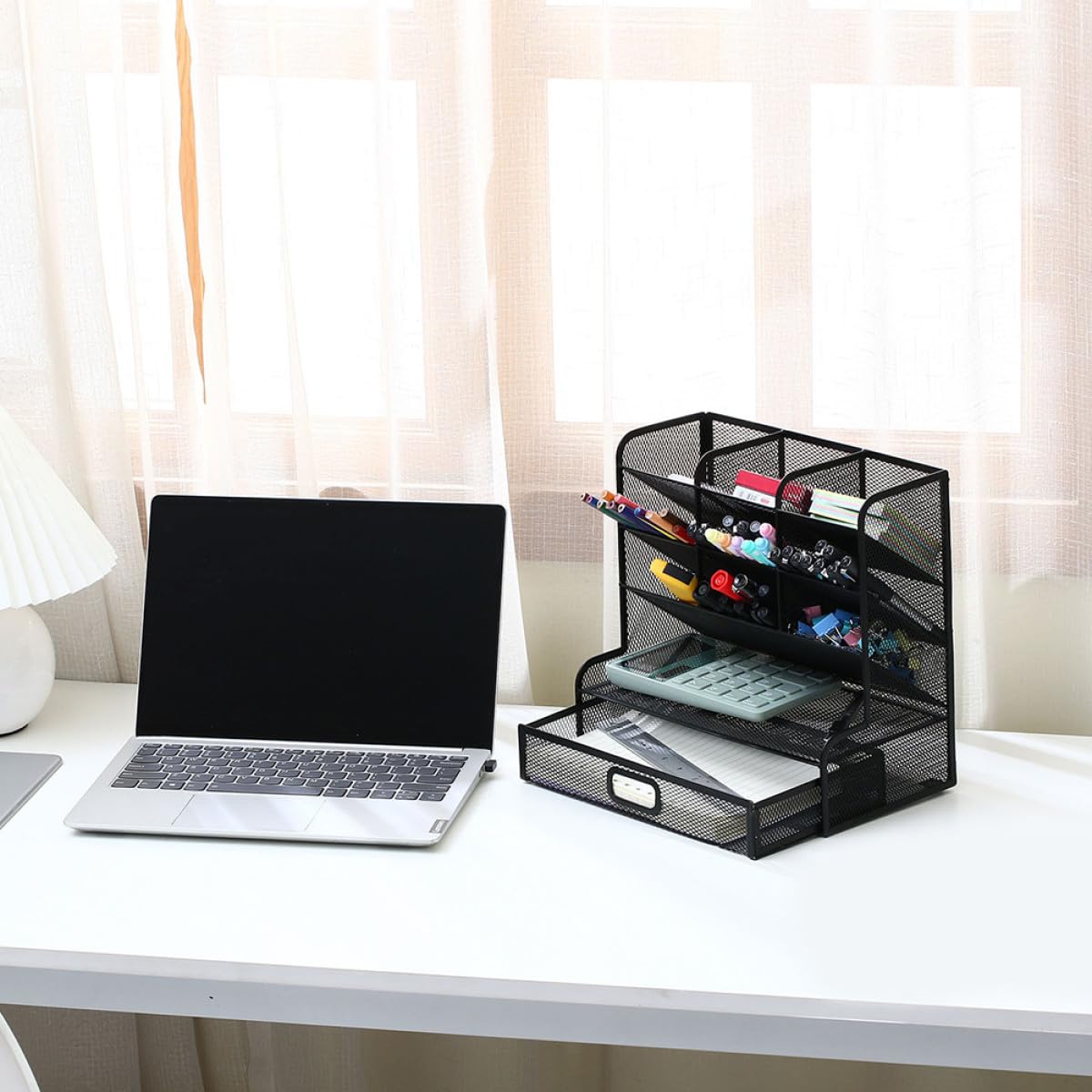 Metall Aufbewahrungsbox mit 9 Fächern Praktischer Schreibtisch Organizer für Bürobedarf und Kosmetik Multifunktionaler Stiftehalter in Schwarz