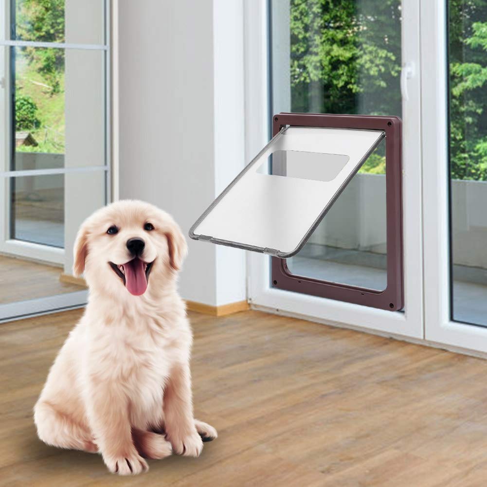 Haustierklappe Haustiertüre 4 Wege Haustier Hund Katze Sichere Tür Katzenklappe Hundeklappe aus Kunststoff mit weicher getönter Klappe für Hunde und Katzen(braun)