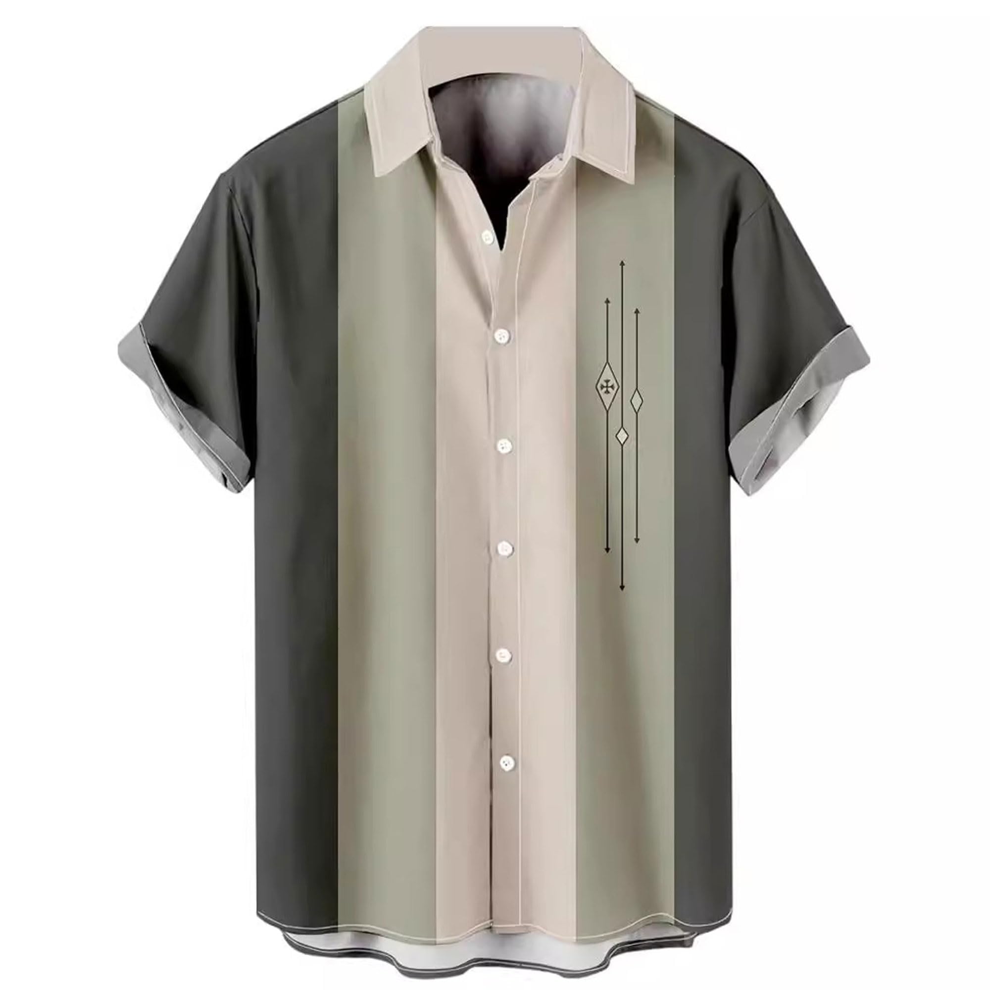 Legou Men’s Vintage Bowling Shirt Short Sleeve Button Down Blouse Regular Fit Casual Contrast Shirt Picture Color 2 XXL