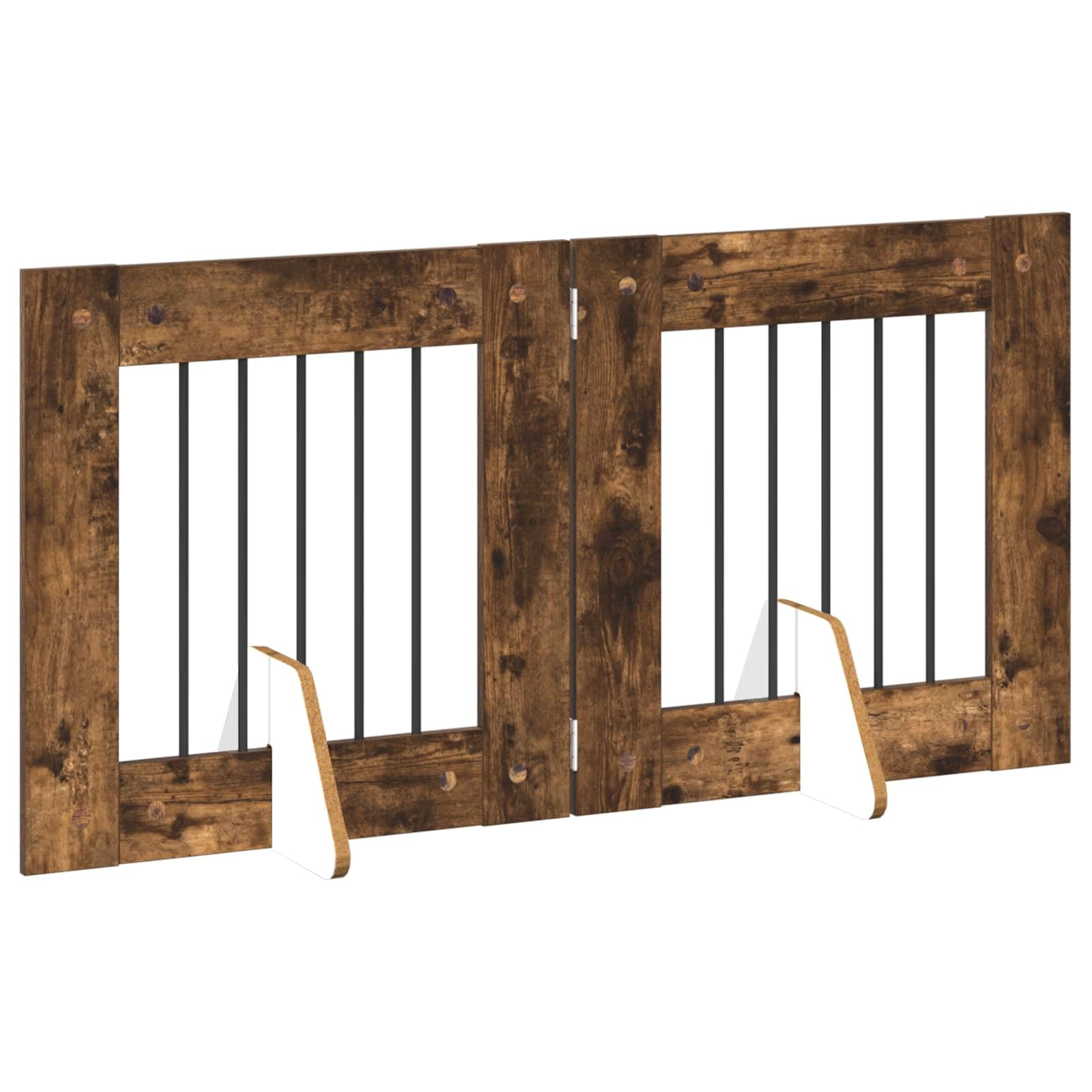 Cancello per cani con supporti in metallo e legno di rovere affumicato, 60 x 60 cm, recinto pieghevole per interni ed esterni, portatile, protezione sicura per animali domestici e cuccioli