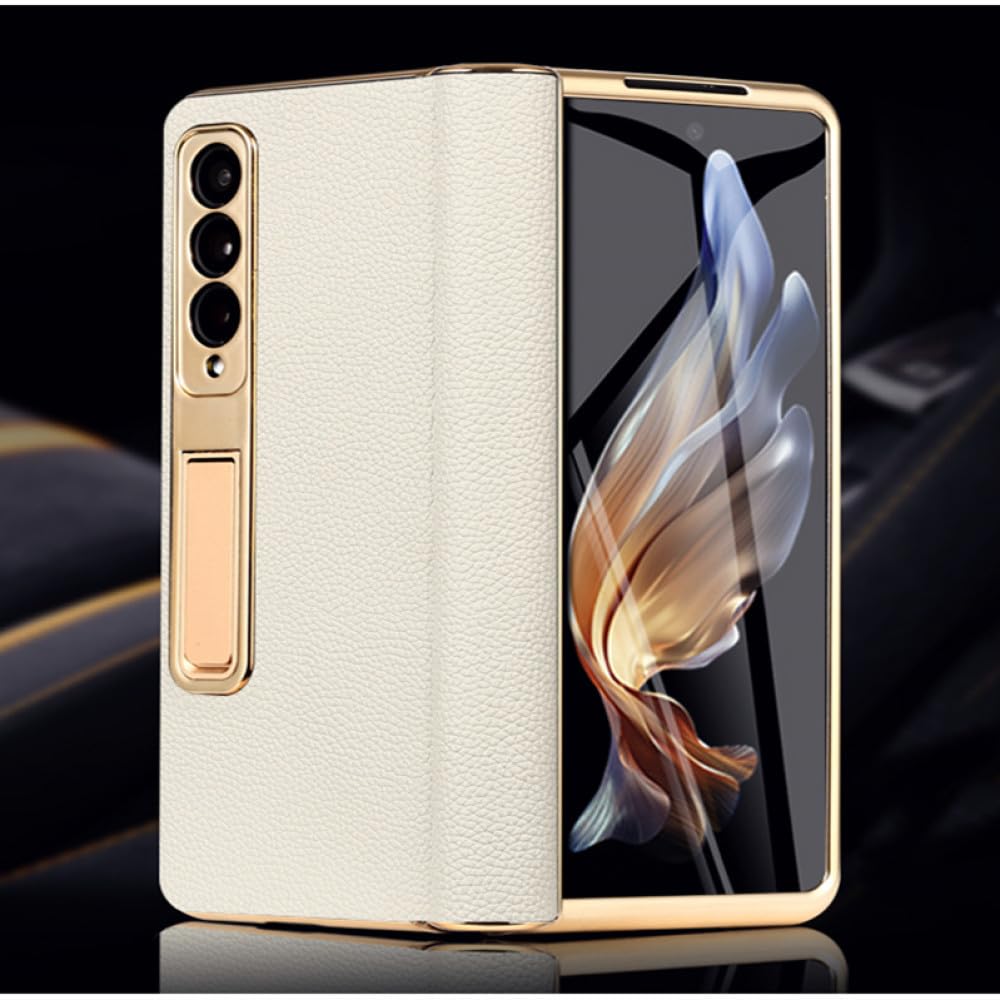 Custodia per telefono in vera pelle per Samsung Galaxy Z Fold5 Fold 5 4 3 Fold4 ZFold5 ZFold3 Cover posteriore con pellicola a specchio in vetro temperato, per Galaxy Z Fold4,4