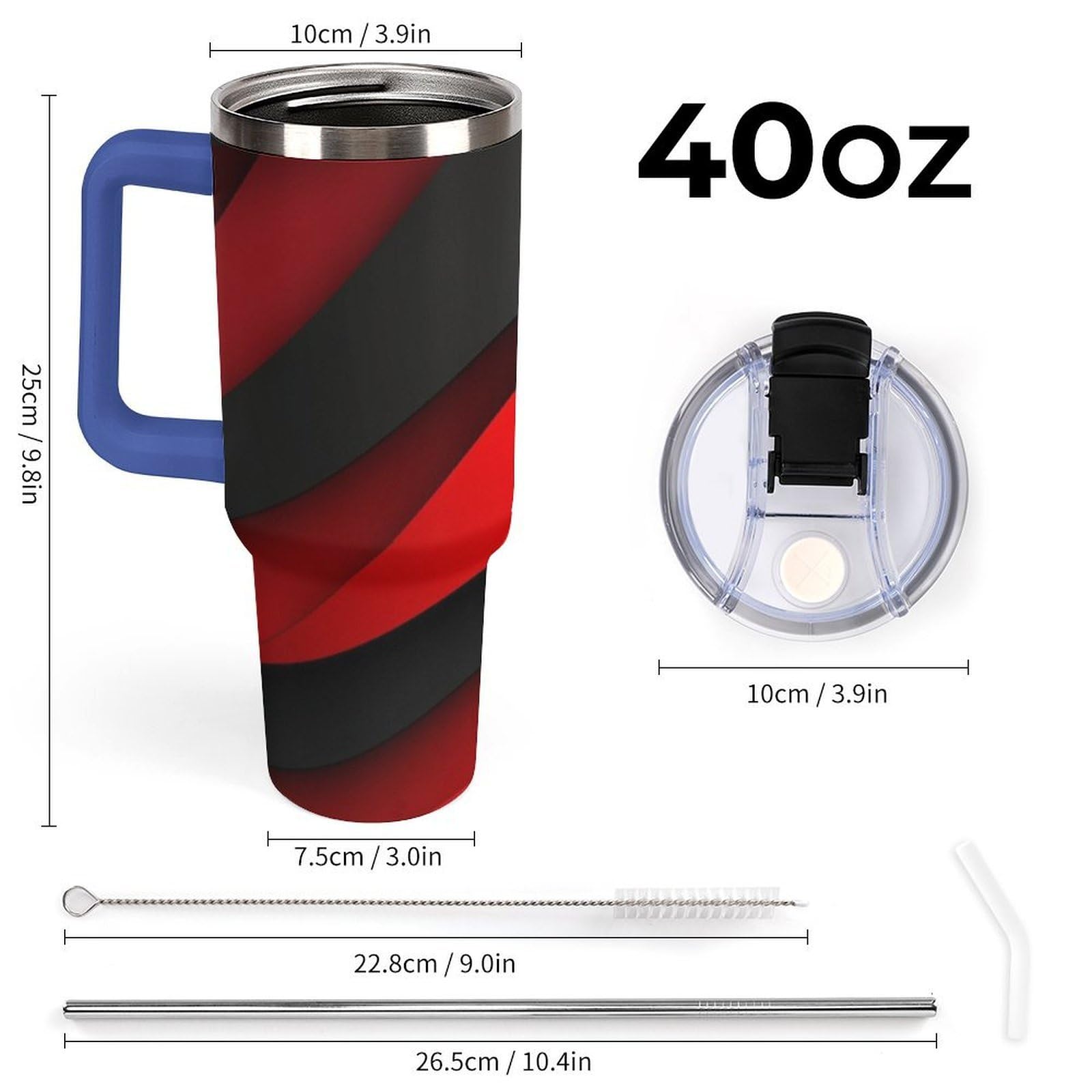 Autobecher aus 304er Edelstahl, mit Strohhalm und auslaufsicherem Deckel, großes Fassungsvermögen, vakuumisolierter Reisebecher für Auto-Becherhalter, 1,2 l, Rot / Schwarz