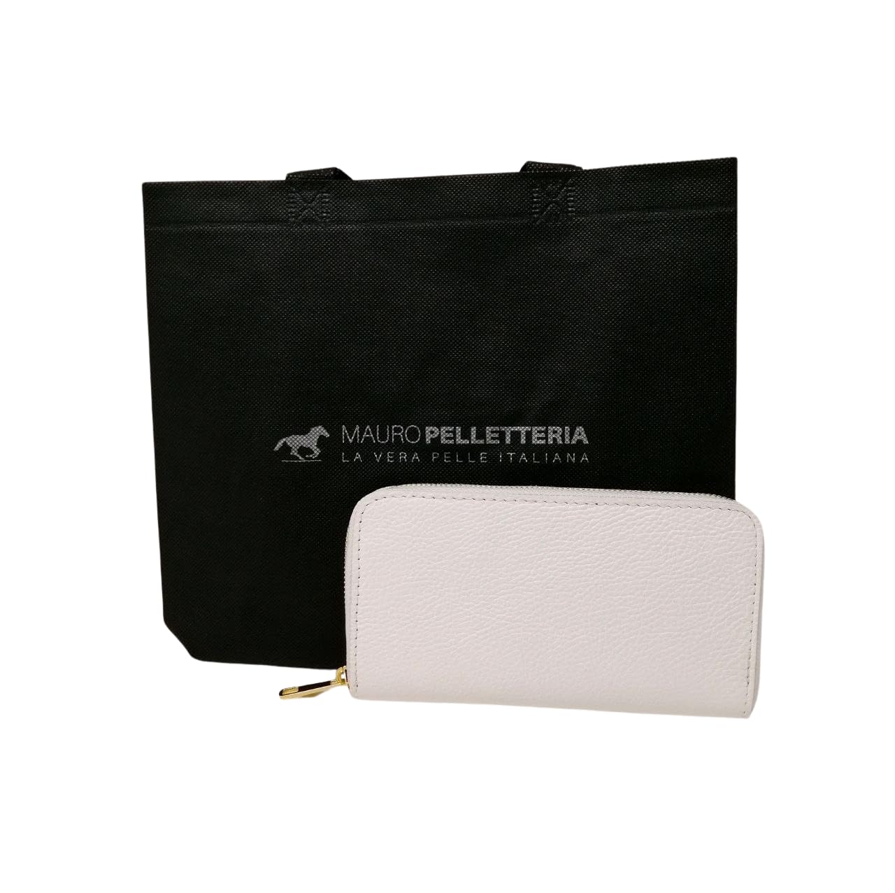 Mauro Pelletteria Portafoglio Donna pelle, in Vera Pelle Made in Italy, Portafoglio Donna Grande con Cerniera, modello Lucy, Bianco