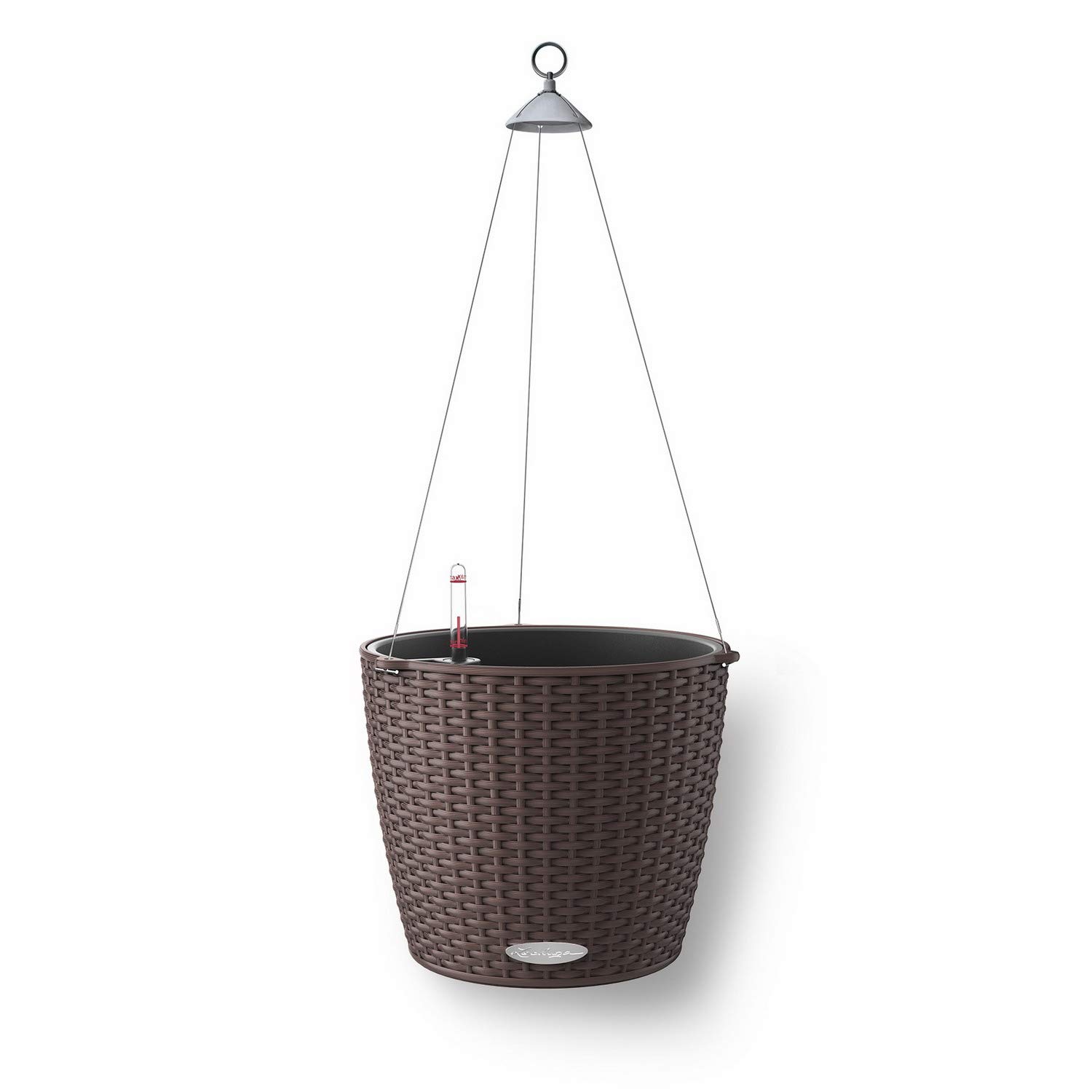 LECHUZA NIDO Cottage 28 Self Watering Planter Medium Garden Flower Rattan Look Plant Pot Indoor/Outdoor Hanging Planter with Drainage Hole and Plant Substrate Poly Resin D27 H23 cm Mocha