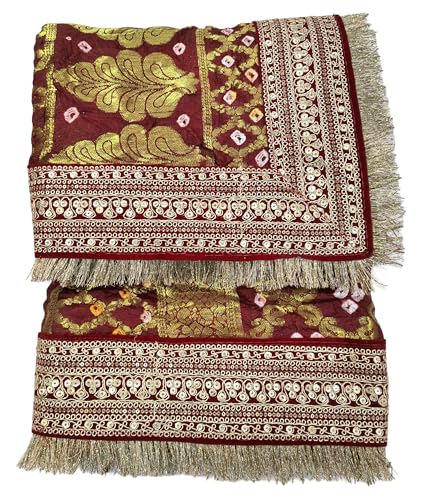 Image of Navti Creations Wedding bridal Dupatta /Chunni in banarasi silk Brocade with Katrina Kaif's Marriage dupatta's Embroidery border and 4 side golden Kiran