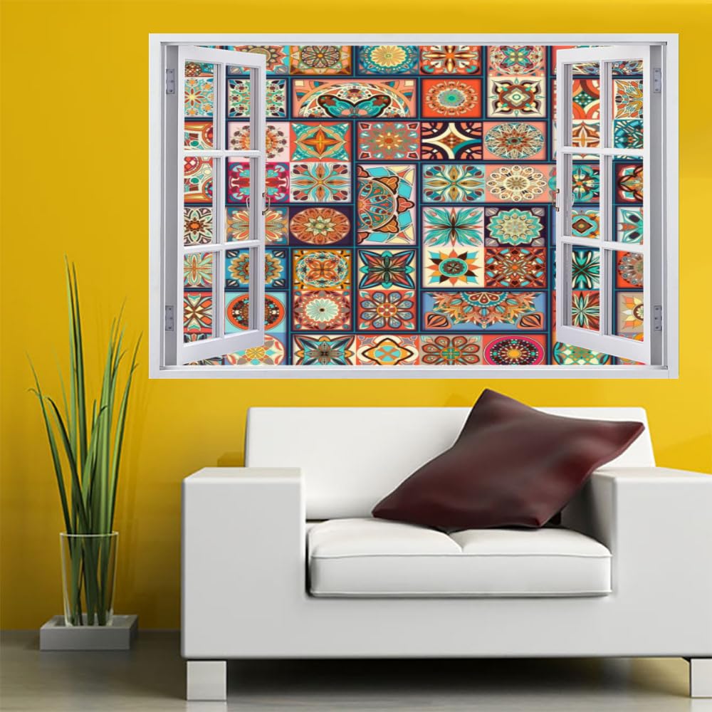 3D Durchbruch Wandtattoo Mädchen Kinderzimmer Vintage-Mandala Wandaufkleber Dekorative Marokkanisches Muster Abnehmbare Wandsticker für Junge Teenager Zimmer Wohnzimmer Schlafzimmer Wandbilder Deko