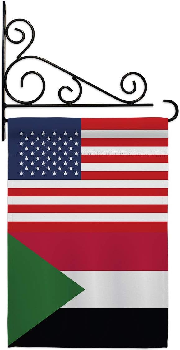 Sudan US Friendship Garden Flag Set Wall Holder Regional USA American Alliance World Country Particular Area Small Decorative Gift Yard House Banner Made In 13 X 18.5