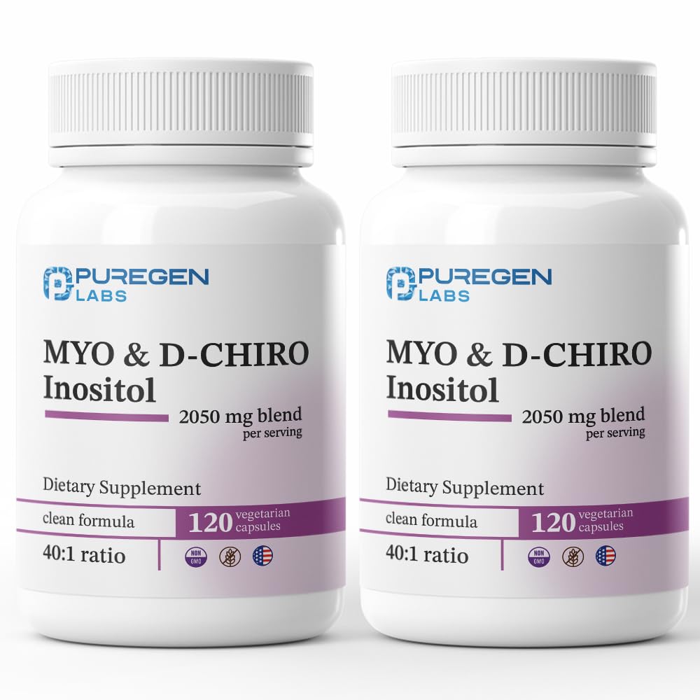 Puregen Labs Inositol Supplement | Myo Inositol & D-Chiro Inositol 2050mg - 240 Veggie Caps | No Harmful Additives | Non-GMO, NO Gluten and Dairy - Made in USA - 2Pack