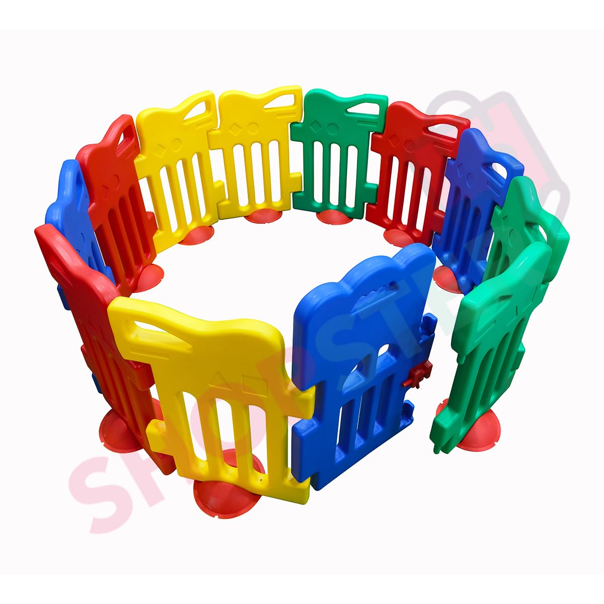 Shopster Baby Playpen Kids Activity Centre Safe & Spacious Play Yard Home Indoor Outdoor, Happy Game Enclosure Ball Pool Area for Toddlers with Lockable Gate (Multicolour, 12 Panel Set)
