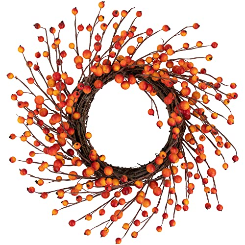 Northlight Orange Berries and Twig Artificial Fall Harvest Wreath 14- Inch, Unlit