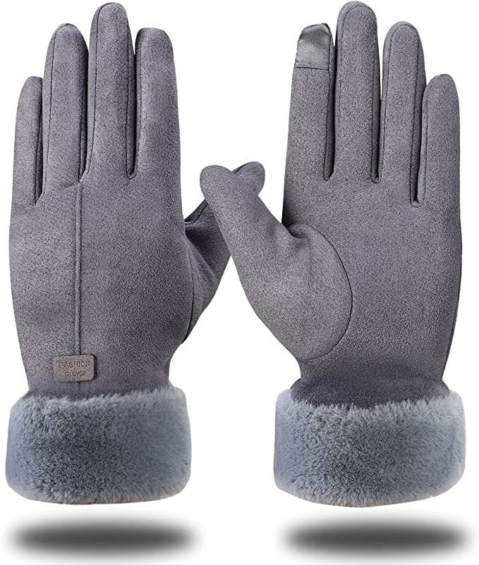 Women Wrist Winter Soft and warm Covered Finger Rabbit Fur Gloves/Mittens (Warm, Windproof, Wool) (With Mobile Screen Touch) (Women Fashion Fur Gloves Grey)-image-44