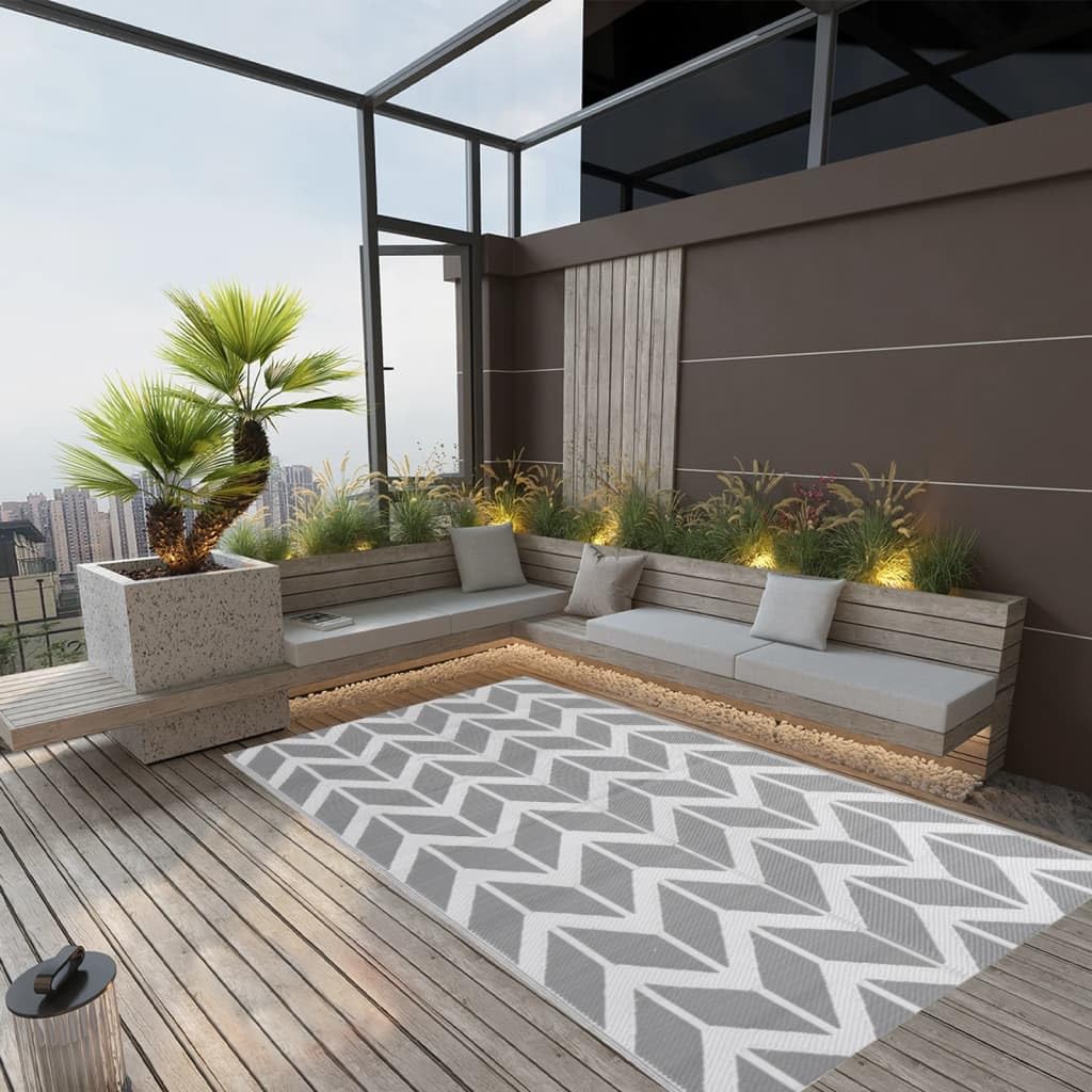 Tapis d'extérieur ARAKIL - Gris - 160 x 230 cm - Résistant aux intempéries - Antidérapant - Pour balcon, jardin, piscine, avec motif jacquard double couche, lavable
