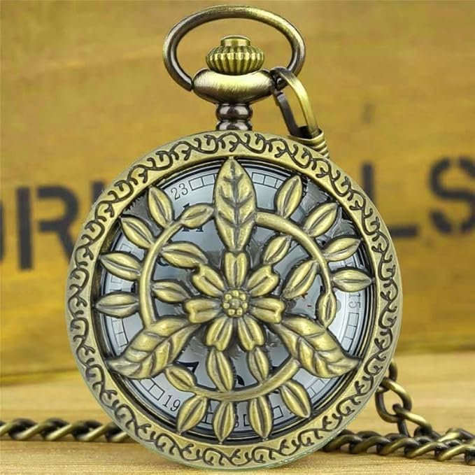 Image of AUGEN Premium Pocket Watch Metal Keychain Flower 4 Retro Vintage for Gifting With Key Ring Anti-Rust (Pack Of 1)