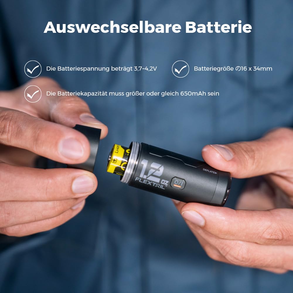 FLEXTAILGEAR Mini Luftpumpe, 34g Ultraleicht, 2,5kPa 180L/min Schnelles Auf- & Abpumpen, Austauschbarer Akku, 6 Düsen für Campingmatten, Luftmatratzen, Vakuumbeutel & Poolspielzeuge