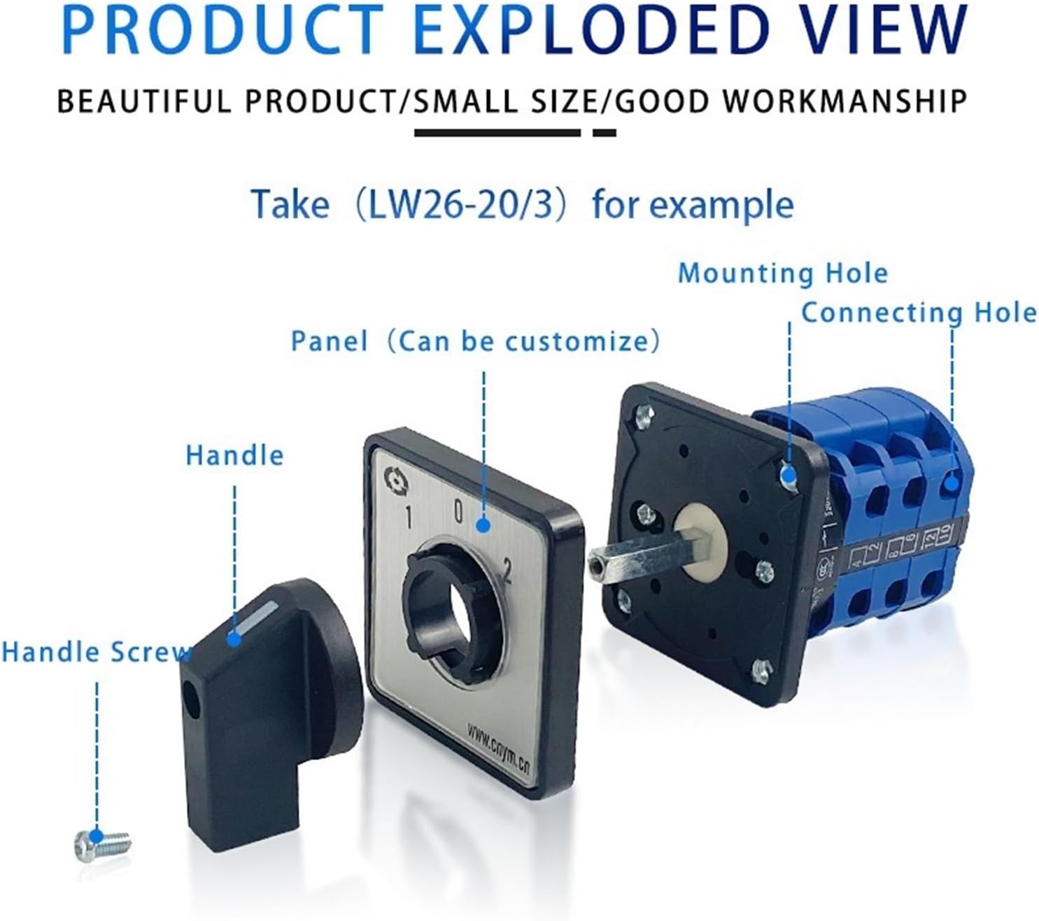 LW26-25 Series YMW26 25A 690V Silver Changeover Cam Switch 1-8 Poles 3 Positions Rotary Selector LW28-25(25A-102,1P-4 Terminals)
