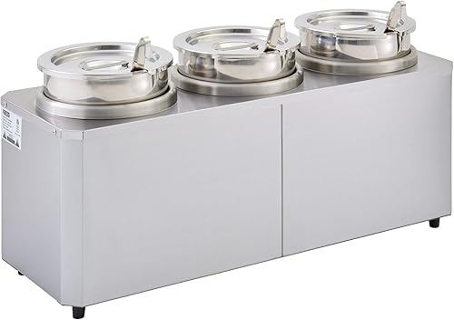 Miniatura 4 de Kratos 29M-054 Calentador eléctrico de alimentos triple de 3.5 cuartos de galón con ollas, tapas y cucharones. Calentador de queso nacho y chile de