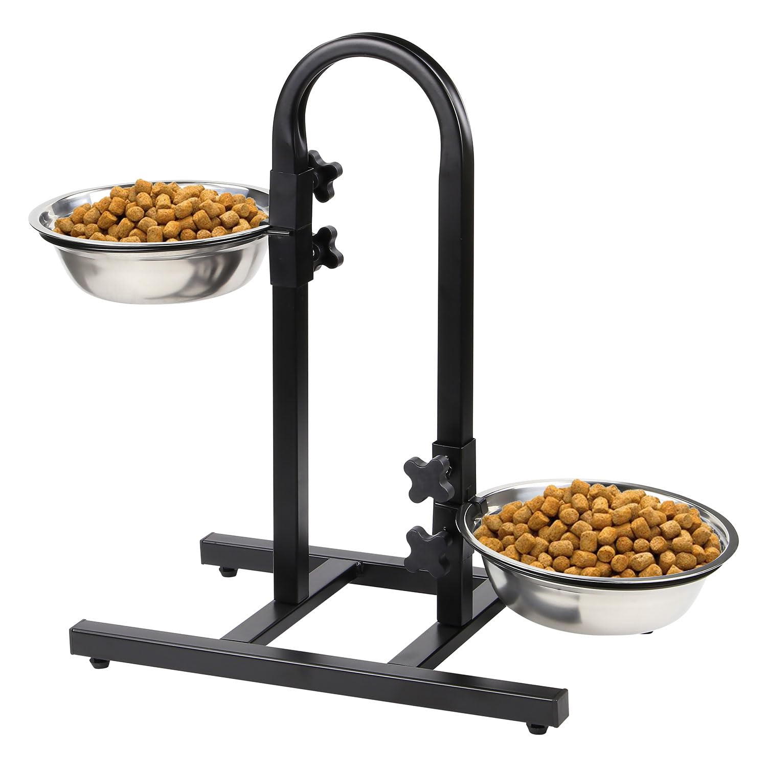 LIVHOME Adjustable Raised Pet Bowls 20 Inch Elevated Dog Bowl Stand with 2 Stainless Steel Bowls, Height Adjustable U Shaped Iron Double Feeder for Large Dogs & Cats, Anti Slip Raised Feeding Station