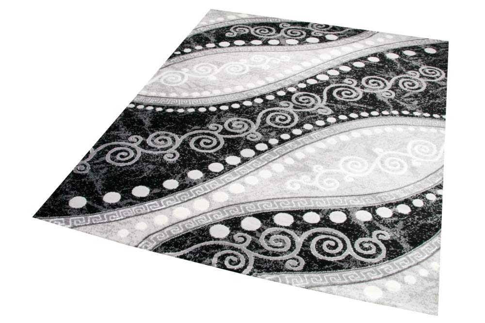 Moderner Teppich Orientteppich Ornamente mit Glitzergarn in Grau Schwatz Creme Größe 120x160 cm