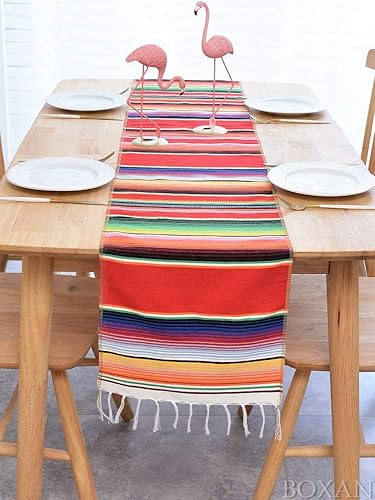 Miniatura 8 de BOXAN Camino de mesa de serape mexicano para decoración de boda, picnic al aire libre, mesa de comedor, manta de algodón con flecos, caminos de mesa