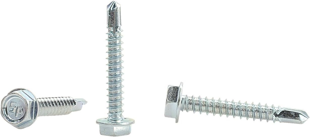 #10 x 1-1/4'' Hex Washer Head Self-Drilling Tek Screw Zinc Plated Steel for Attaches Sheet Metal Steel or Steel to Metal - Box of 100