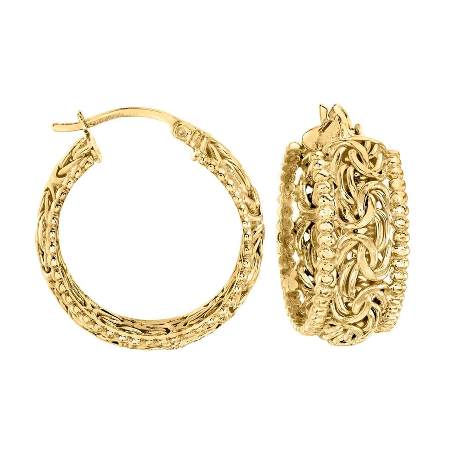 - Ross-Simons 18kt Gold Over Sterling Beaded-Edge Byzantine Hoop Earrings, Silver Hoop Earrings for Women, Silver Jewelry, Christmas, Birthday Gift, 1"