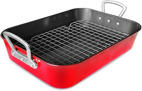 Sartén para asar con estante antiadherente para hornear con asa, de acero al carbono, para asar pavo, pollo, verduras, carne de res, mariscos,