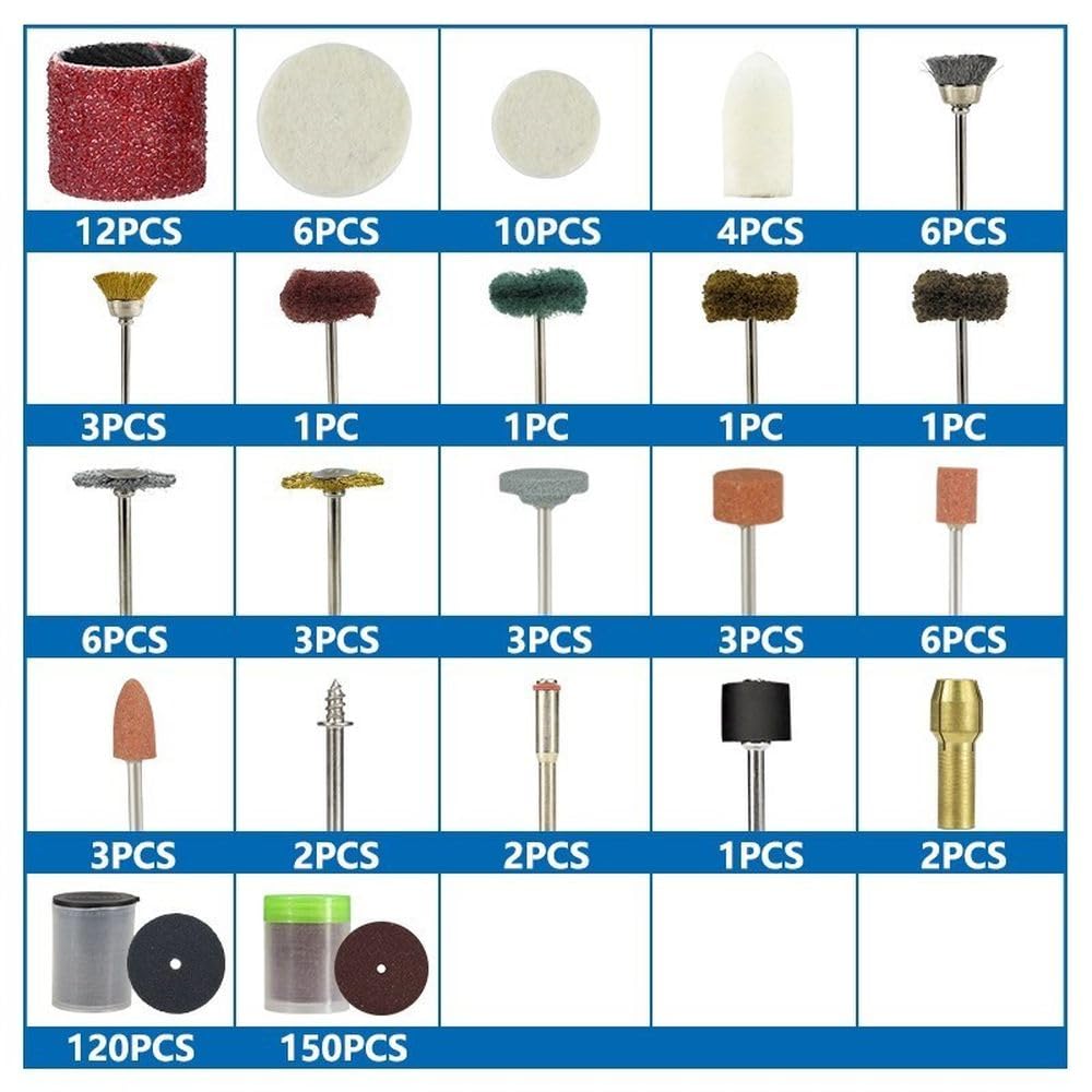 Kit de accesorios para herramientas rotativas abrasivas de 343 piezas, disco de lija, rueda de pulido de lana, rueda de cepillo de alambre, cabezal de pulido con mandril, juego de 343 piezas, 1
