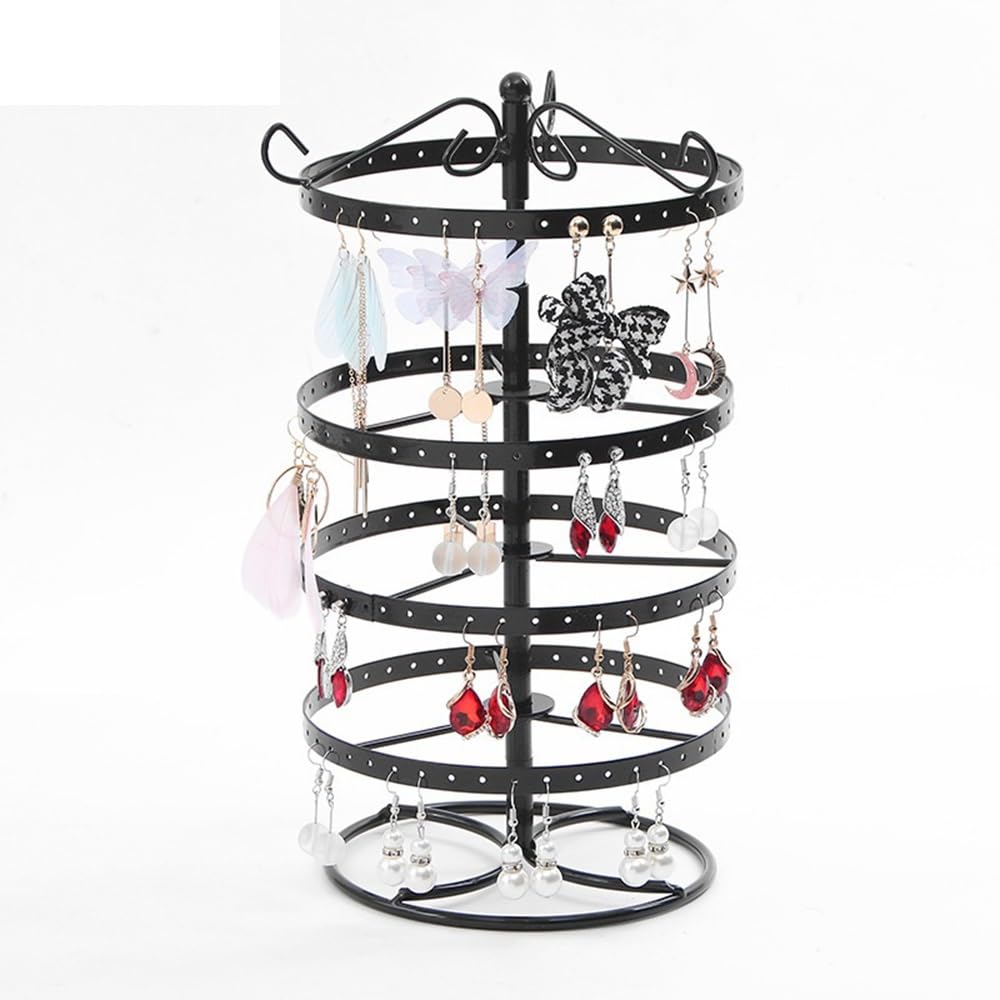 CJHFR472SG Jewelry Organizer Stands Metal Rotating Jewelry Organizer Stand for Earrings Necklaces Space-Saving Desktop Jewelry Display Stand(Black)
