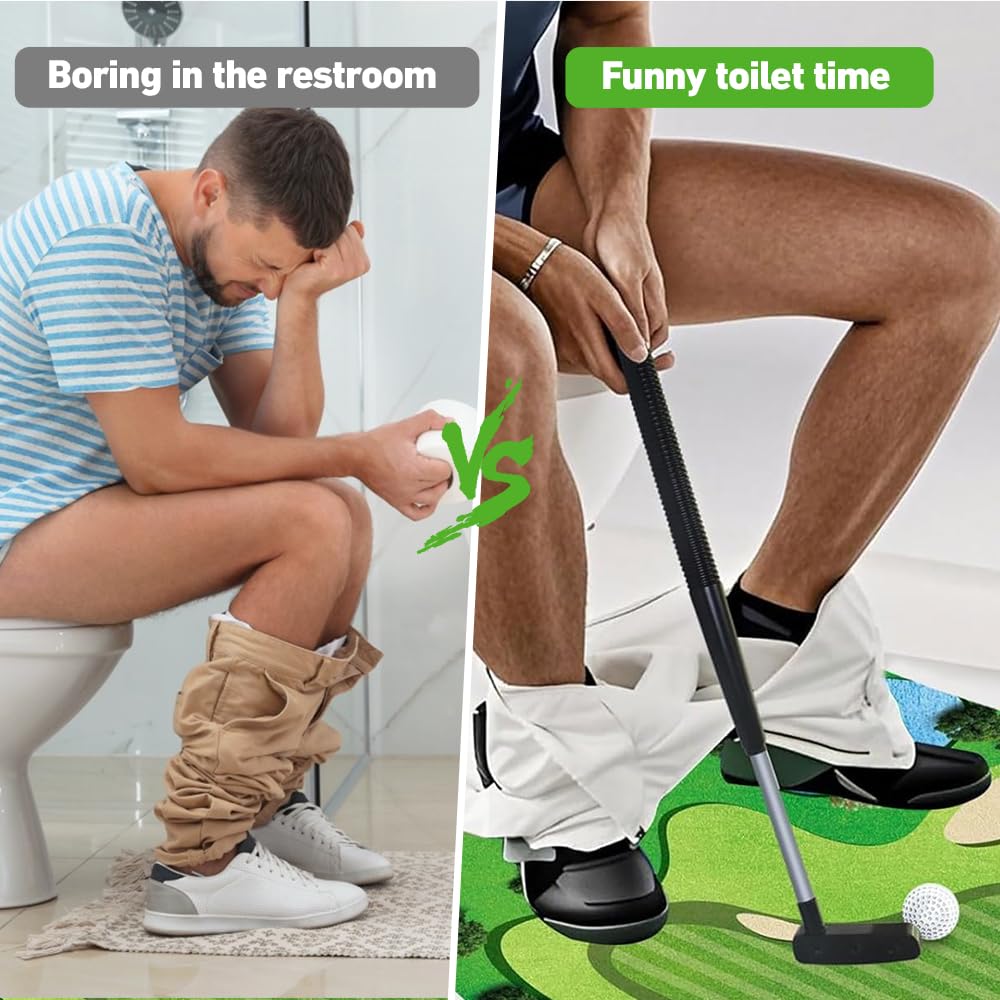 Mini Golf Game Set, Juegos de Golf para Inodoro, Set de Regalo de Golf con Palo de Golf, Tapete para Putting, 2 Pelotas de Golf y Colgador para Puerta, Divertido Regalo para Hombres de Golf