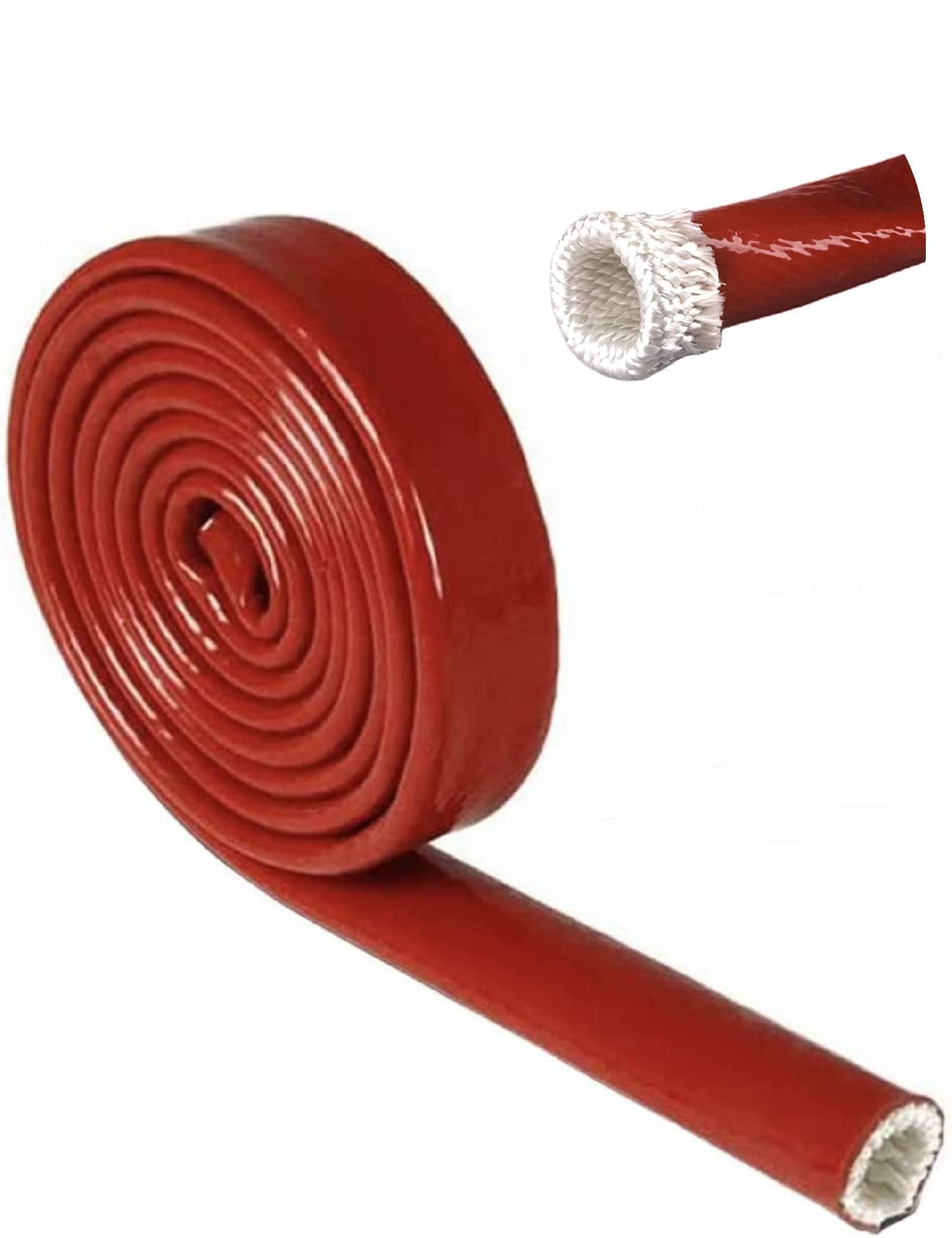 Fuel Line Heat Shield Insulation Heat Sleeve Fuel Line Heat Shield Sleeve Fire Sleeve Silicone Coated Fiberglass Heat Protection for Automotive Hose Lines &amp; Electrical Wiring（Red 3/8" ID ）