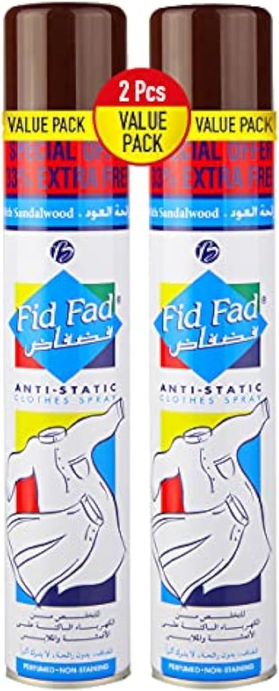 Fid Fad Anti-Static Clothes Spray - Sandal Wood Scent (300ml, Pack of 2, Brown)