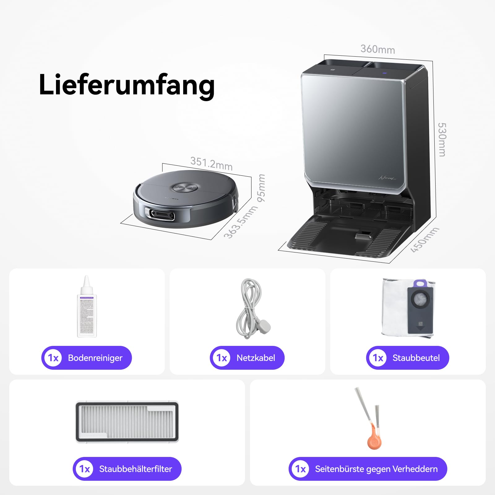 NARWAL Flow 2 Saug- und Wischroboter mit All-in-One-Station, FlowWash-Wischsystem mit 60 °C Heißwasser, 31.000 Pa Saugkraft, CarpetFocus™-Technologie, 100 °C Moppwäsche und 60 °C Heißlufttrocknung