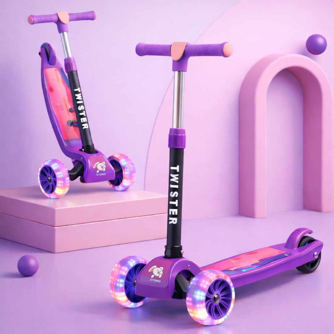 Storio Kick Scooter with Adjustable Height|Foldable Scooter|Skate Scooter for Kids with PVC Wheel|Age Upto 2-12 Years- Max User weight-60 kg, Multicolor