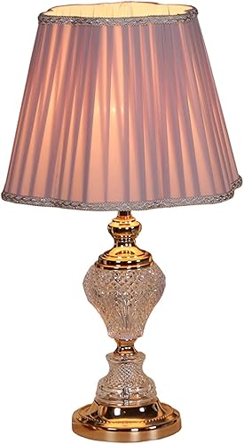 SUNESA Lámpara de noche elegante de mesa o mesita de noche, base de latón dorado y lámpara de mesa de vidrio con pantalla rosa claro, diseño Art