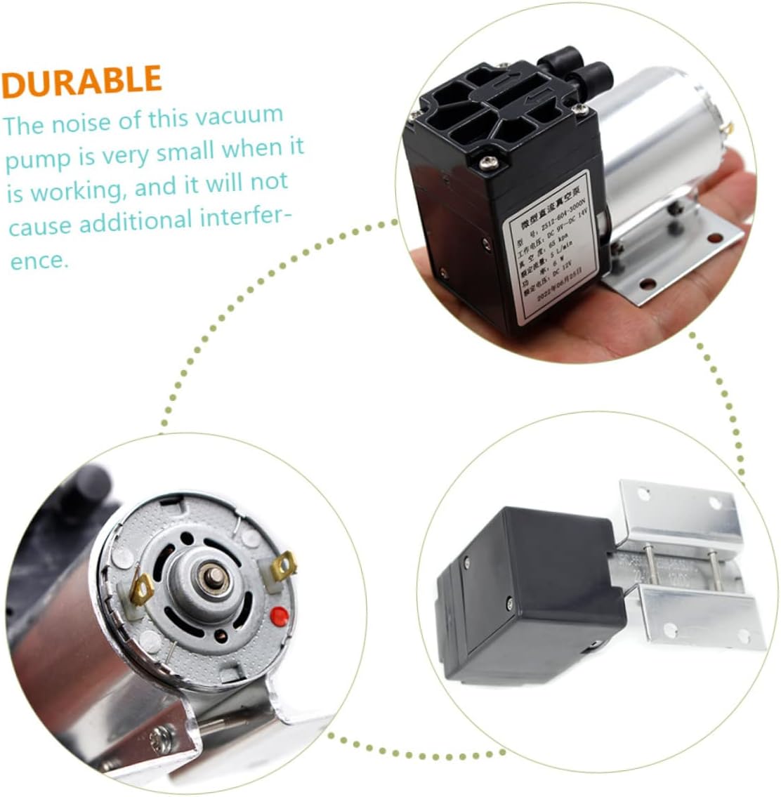 3000N 12V Vacuum Pump 5L/min Air Pump Support Bracket Low-Noise Electric Inflator for Inflatable Devices 65-120kpa Pressure for Air Mattresses and Pool Toys