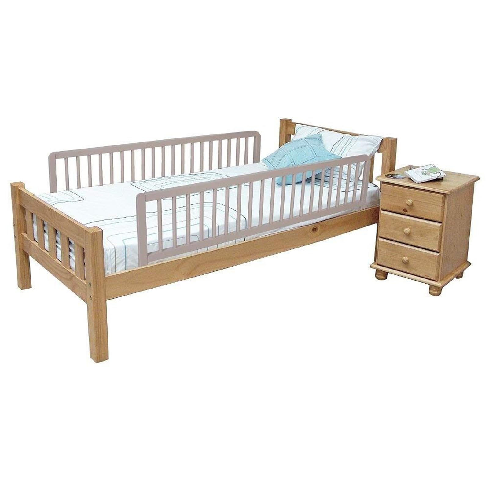Safetots Double Sided Extra Wide Wooden Bed Guard, Grey, 38cm High x 140cm Wide, Two Pack Toddler Bedrail for Safety, Secure Child Bed Rail, Pre-Assembled, Easy Installation