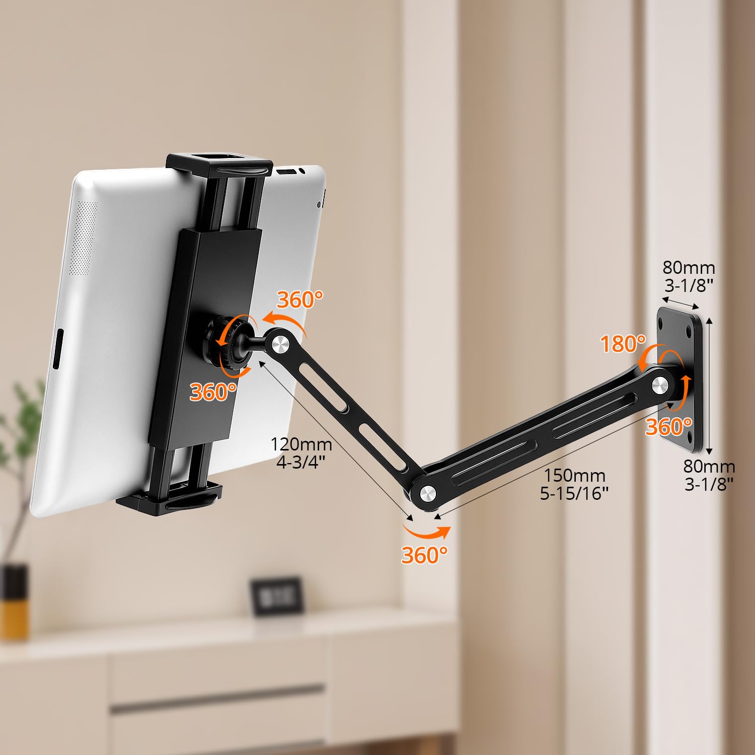 Image secondaire de Support Mural Aluminium pour Tablette - Rotatif 360° et Réglable