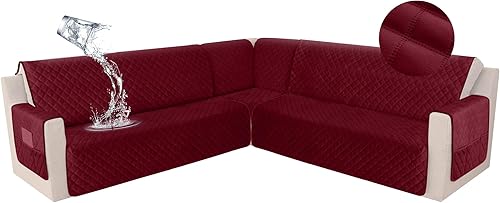 Miniatura 17 de HDCAXKJ Funda impermeable para sofá modular esquinero, de terciopelo en forma de L, para mascotas y perros, suave, resistente, en forma de U, juego
