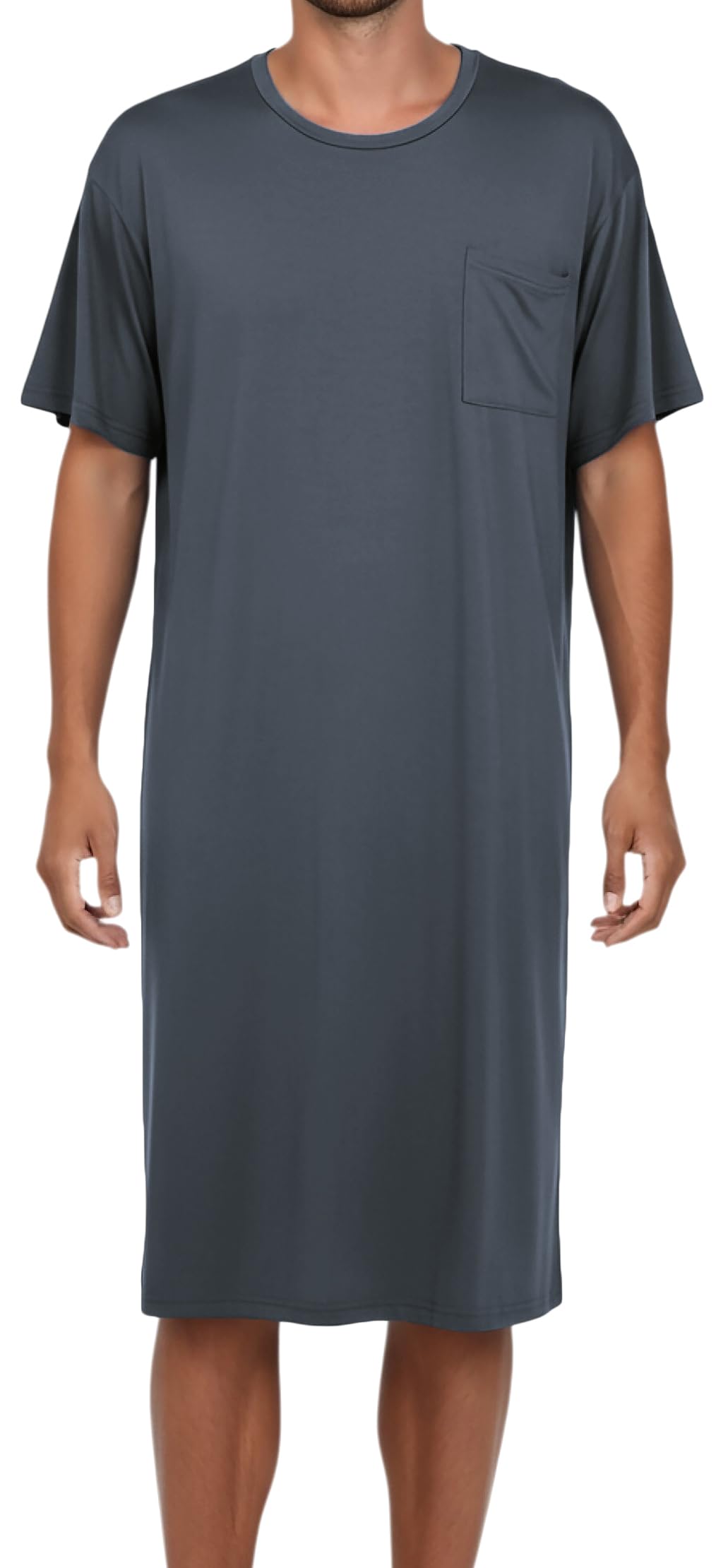 FEOYA Chemise de nuit pour homme à manches courtes et col rond - Longueur genou - Chemise de nuit douce pour homme - Chemise de nuit d'été à manches courtes - Vêtements de nuit amples et respirants