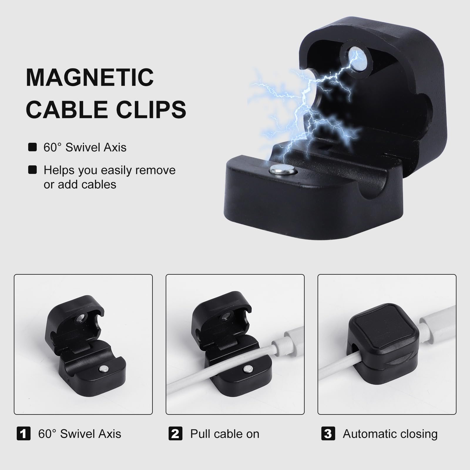 12 Pack Cable Clips Magnetic Desk Cord Organiser Holder Wire Charger Management (Black), less than 0.27 in - Image 3