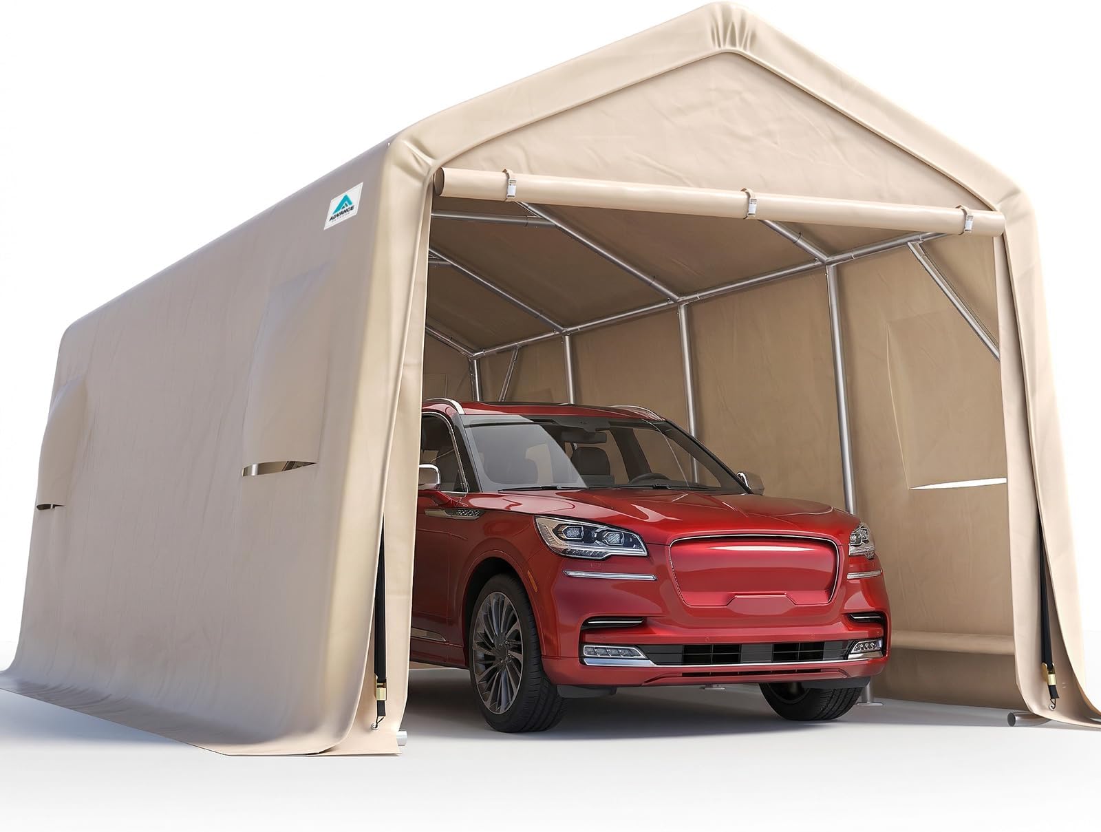 ADVANCE OUTDOOR Heavy Duty 10X20 ft Carport Outdoor Patio Portable Canopy Storage Shelter Shed with 2 Rolled up Zipper Doors & Vents for Snowmobile Garden Tools, Beige