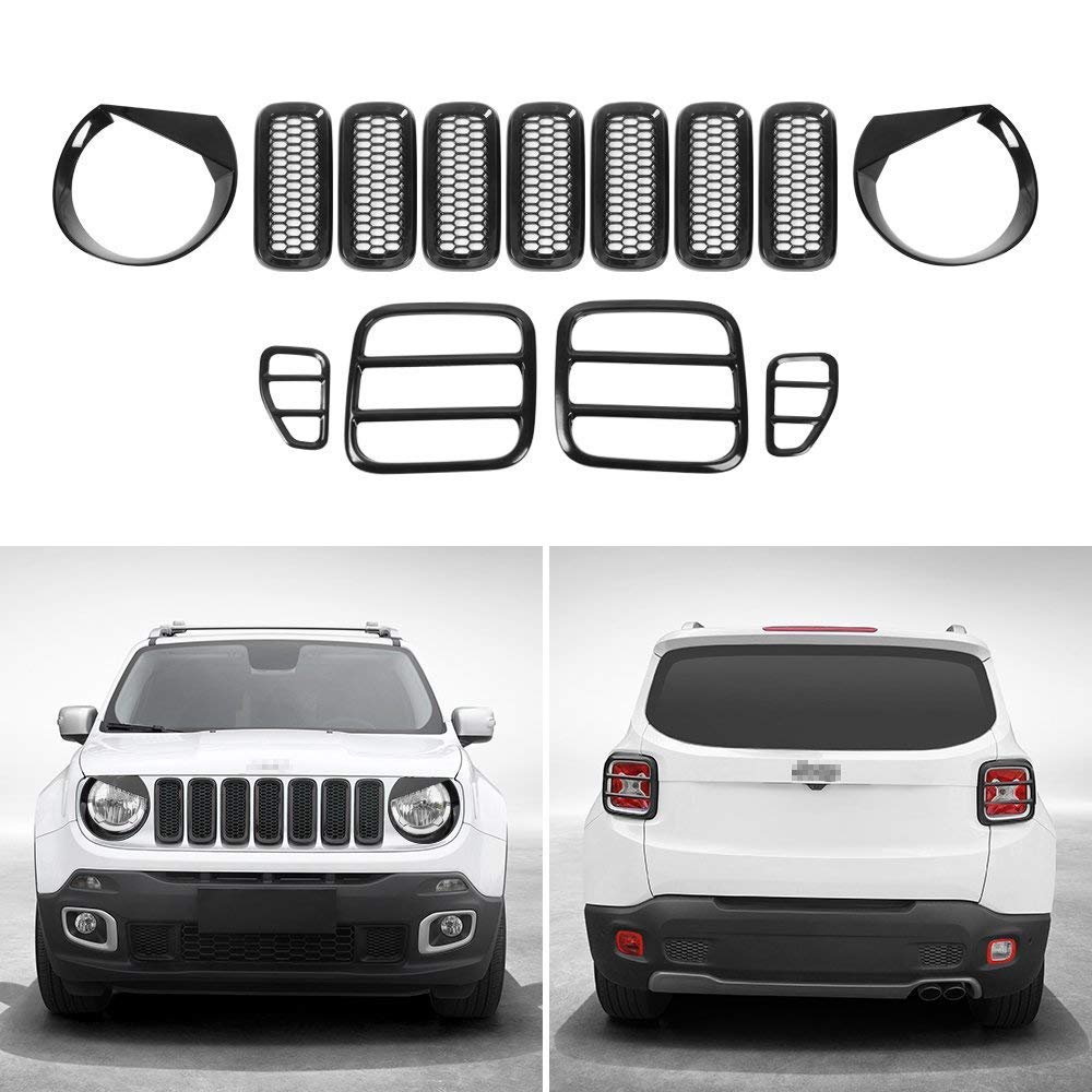 DQDZ Tail Light Taillight Covers Guard & Front Mesh Grille Grill Inserts & Headlight Cover Trim -Black,13pcs