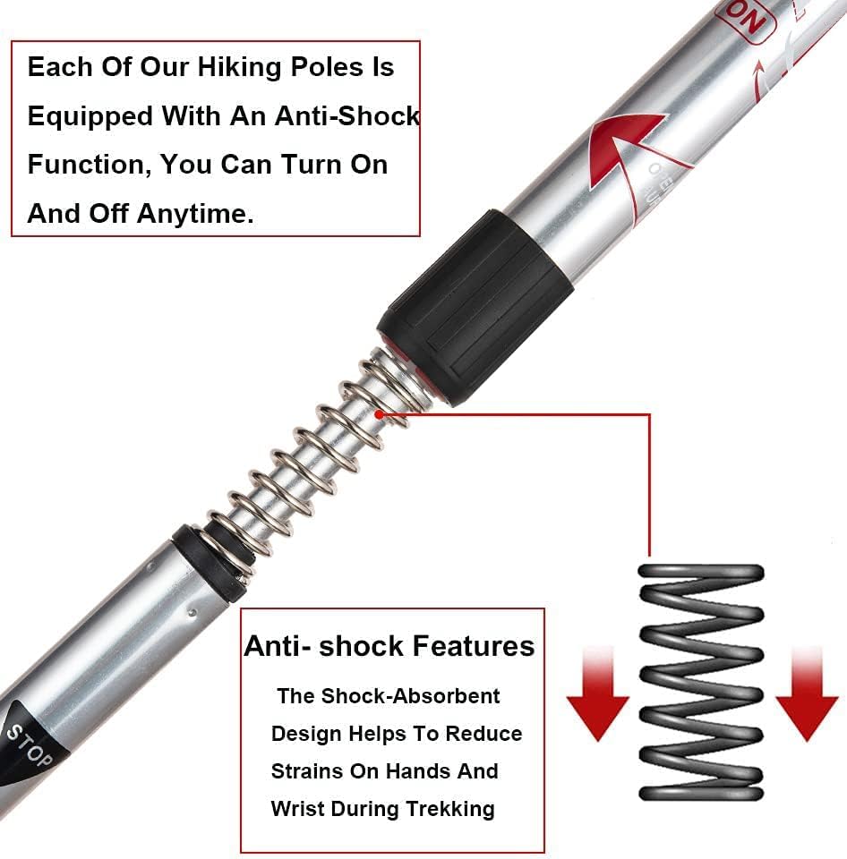 Image of Trekking Poles (2 Pack), Collapsible & Adjustable Hiking Sticks for Men & Women, Lightweight Aluminum Walking Poles with Anti-Shock System & Accessories - for Trekking, Hiking, Walking (Silver)