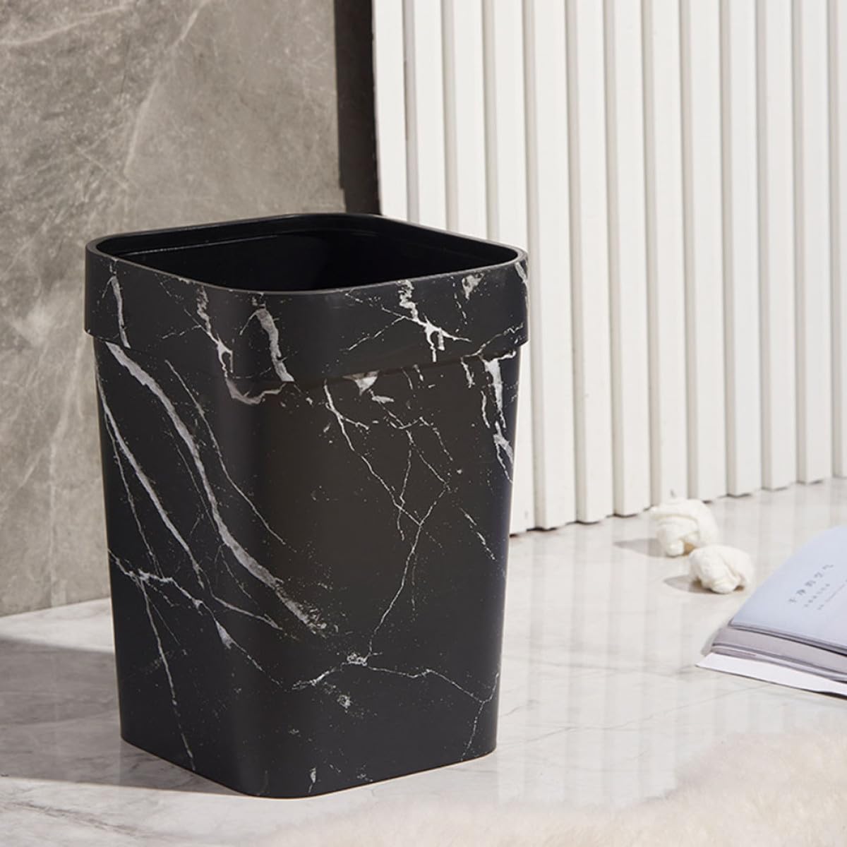 Baluue Cestino per Rifiuti Quadrato in Plastica 14L Nero Anello di Pressione Contenitore per Spazzatura da Bagno e Ufficio Cestino per Carta da Domestico per Soggiorno e Dormitorio