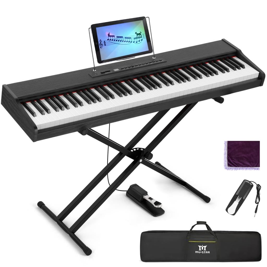 MUSTAR Digital Piano 88 Weighted Keys with Stand, Full Size 88 Key Piano Keyboard Semi Weighted for Beginners, Portable Electric Piano Keyboard, Wireless Connection, Case, Sustain Pedal, BlackThe Forest Stewardship Council