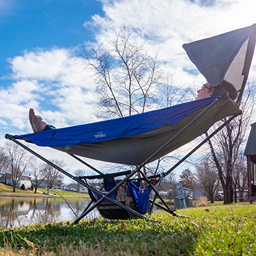 Republic Of Durable Goods Portable Hammock With Stand Included Compact Folding Camping Hammock Stand For Travel Car Camping Mock One Hammock Chair Foldable (Blue/Grey) #TOP4