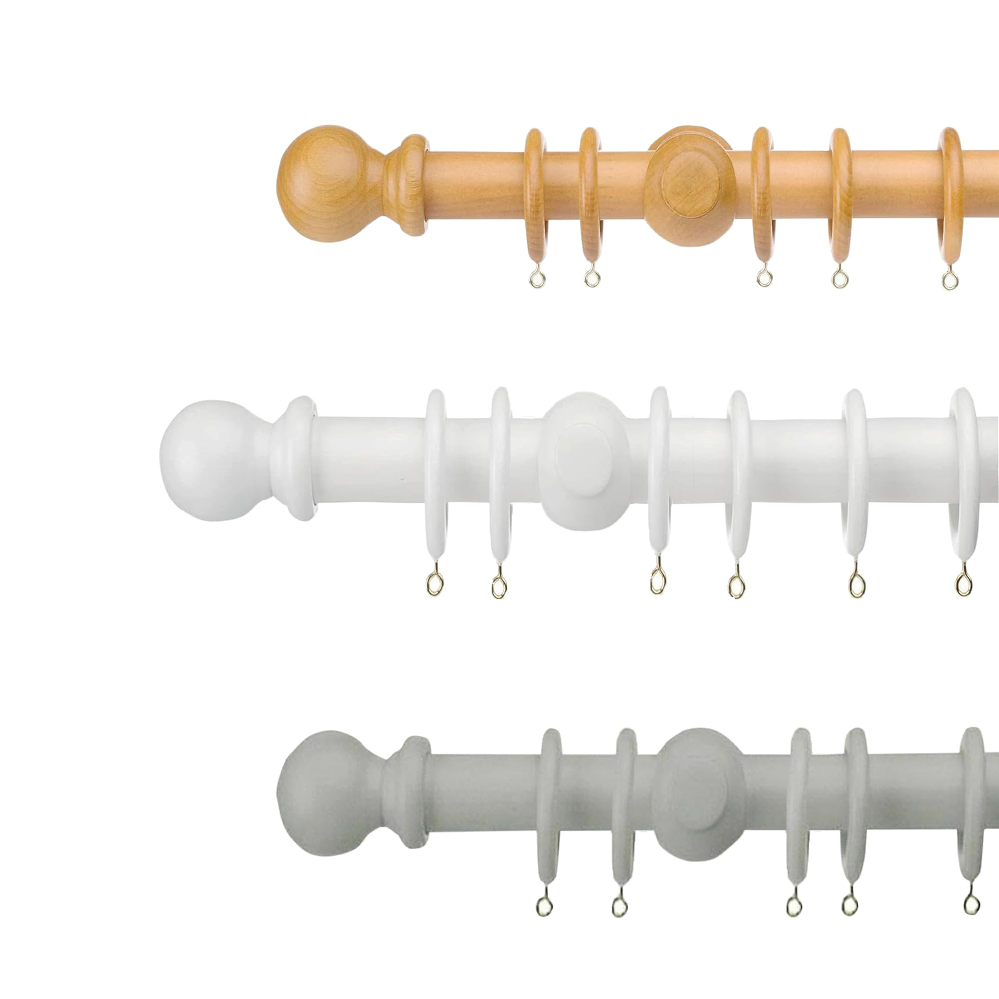Beaugec Wooden Curtain Pole Curtain Pole for Eyelet Curtains 28mm
