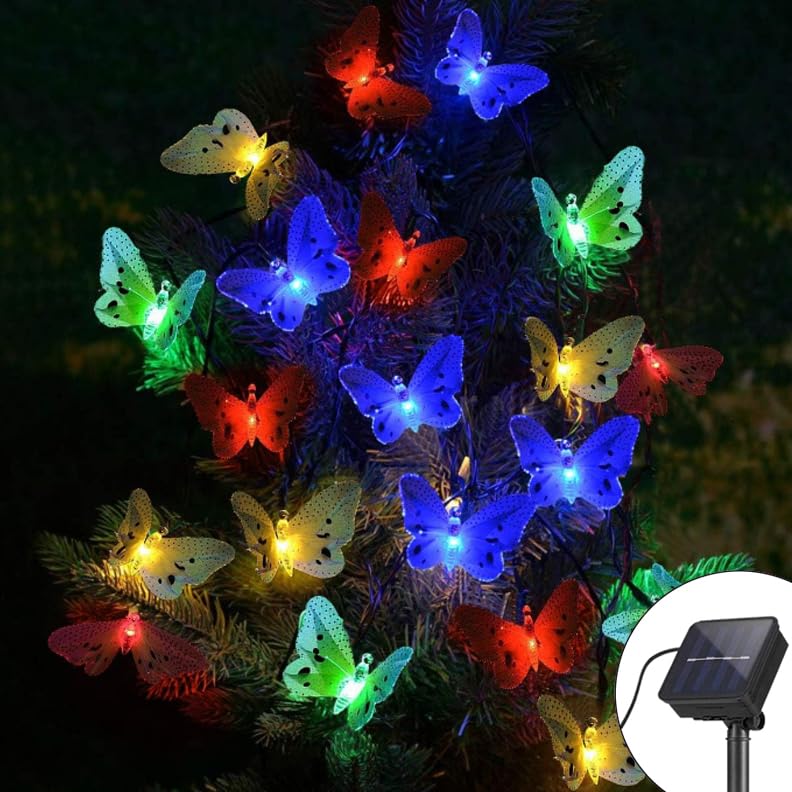 XRR Solar String Lights Outdoor, 12LED Solar Butterfly String Lights Waterproof 8 Modes Solar Lights Cute Butterfly Shaped Pathway Landscape Lights for Yard, Patio, Wedding Festival Decoration