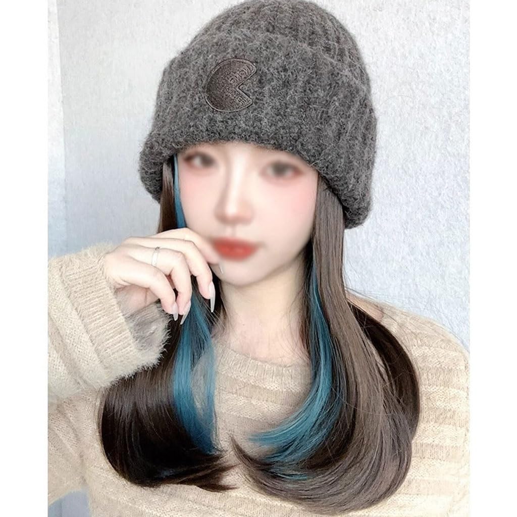 Wig With Cap Women's Hat Wig, Plush Knitted Hat, Long Hair Wig Hat, Natural And Realistic Wig Hat, Suitable For Daily Wear Wig Caps For Women(02)