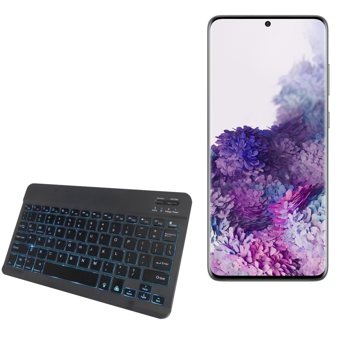 BoxWave Keyboard Compatible with Samsung Galaxy S20+ 5G - SlimKeys Bluetooth Keyboard - with Backlight, Portable Slim LED 7 Colors - Jet Black